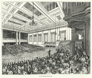 Setkání Anti-Corn Law League v Exeter Hall v Londýně od French School