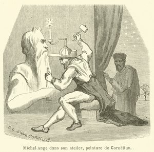 Michelangelo ve svém ateliéru (rytina) od French School