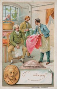 Michel Eugene Chevreul, francouzský chemik (1786-1889), kontrolující některá nová barviva od French School