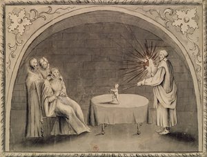 Michel de Nostradame (1503-66) a Catherine de Medici (1519-89) 1559 (pero a inkoust a mytí na papíře) od French School
