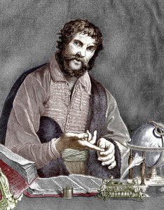 Michel de Nostredame, aka Nostradamus (1503-1566) francouzský astrolog a lékař, rytina, kolorovaný dokument od French School