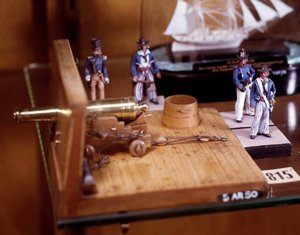 Vojenský model: miniatury vojáků a děla francouzského námořnictva. 19. století. Paříž, Musee de la Marine od French School