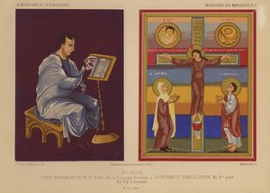 Miniatury z iluminovaných rukopisů 9. století (chromolitho) od French School