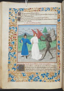 Miniatura muže s andělem strážným a čertem Sloane MS 3049 f. 27, c. 1480 (vellum) od French School
