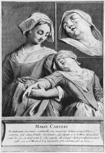 Zázračné uzdravení slepé ženy Marie Carteri na hrobě jáhna Francoise de Paris na farním hřbitově Saint-Medard v Paříži. od French School