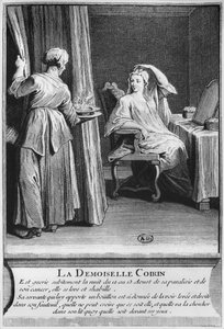 Zázračné uzdravení ochrnutí a rakoviny Demoiselle Coirin, na hrobě diakona Francoise de Paris na farním hřbitově Saint-Medard v Paříži, ilustrace z knihy La verite des miracles de M od French School