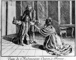 Slečna Clairon (Mademoiselle Clairon Josephe Leris de La Ttude dit Mademoiselle Clairon (1723 -1803) francouzská herečka, navštívila rytinu Ferney a Voltaire v 18. století. od French School
