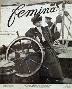 Slečna Mabilleau na můstku jachty ““ Louise-Alice”””” na regatě v Kielu - v “”Femina”” z 1.8.1907 od French School