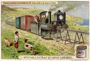 Jednokolejný vlak v Eire, propagační reklamní karta pro Veritable Extrait de Viande Liebig od French School