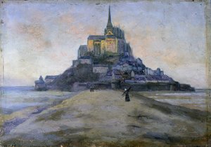 Mont Saint-Michel ja kulku - anonyymi maalaus od French School
