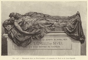 Památník postavený v Pere-Lachaise na památku Sivel a Croce-Spinelli (rytina) od French School