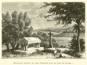 Pohřební pomník Jean Chandos poblíž mostu Lussac (rytina) od French School