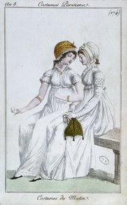 Ranní šaty, módní talíř od Costumes Parisiens, 1800 od French School