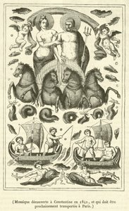 Mozaika objevená v Constantine v roce 1842 a která bude brzy převezena do Paříže (rytina) od French School