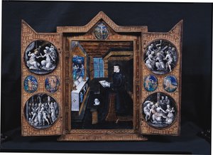 Smuteční skříň s výjevy ze života Krista a atributy Jindřicha II. (1519-59) a Kateřiny de Medici (1519-89) (smalt a dřevo)