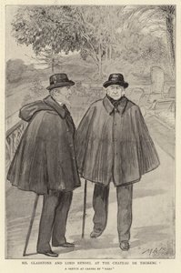Pan Gladstone a lord Rendel na zámku de Thorenc (litho) od French School