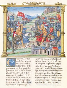 Ms.18 f.7v Bitva u Montlhery během války Ligy dobré veřejnosti, 14. července 1465, z Pamětí Philippa z Commines (1445-1509) od French School
