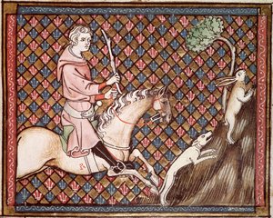 Ms 1044 fol.76 Hunting Hares, z Ovide Moralise napsal Chretien Legouais od French School