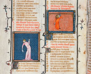 Ms 1126 Sebevražda Dido mečem a sebevražda Phyllis oběšením, z knihy Le Roman de la Rose od Guillauma de Loris a Jeana de Meung, asi 1360-70. od French School