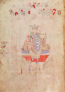 Paní 1215 t.3 fol.13v Král David ve majestátu v centru Jeruzaléma, 1109 od French School