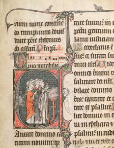 Ms 124 fol. 98 Mniši zpívají, ze žaltáře od French School