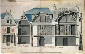 Ms 130736 Průřez křídlem zámku ve Versailles postaveného Louisem Le Vau ((1612-70) (wc na papíře) od French School