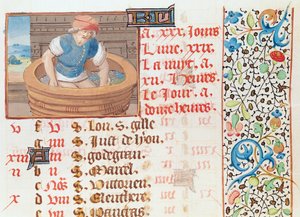 Ms 134 September: Trampling grapes, from Book of Hours od French School