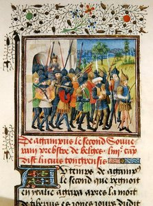 Ms 149 t.1 fol.45 Vojsko na tažení, z knihy Histoire des Nobles Princes de Hainaut od Jacquese de Guise. od French School