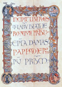 Ms 154 fol.3 Strana textu s florovaným okrajem, z listů sv. od French School