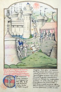 Paní 1560 Dobytí Jeruzaléma v roce 1099 Godfrey de Bouillon a křižáky během první křížové výpravy, miniatura z Fleur des Histoires od French School