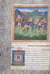 paní 1581 f. 071 Ilustrace z knihy IV (Od odmítnutí oné generace k Mojžíšově smrti), kapitola 1 Starožitnosti Židů (Antiquitates Judaicae) od Flavia Josepha - Boj o od French School