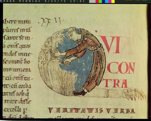 Ms 170 fol.75v Historická iniciála Q zobrazující cisterciáckého mnicha sklízejícího na polích, z Moralia in Job od papeže Řehoře Velikého od French School