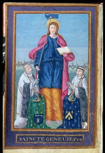 Paní 1847 Zobrazení sv. Genevieve, z rukopisu o převozu jejího relikviáře, 1594 od French School