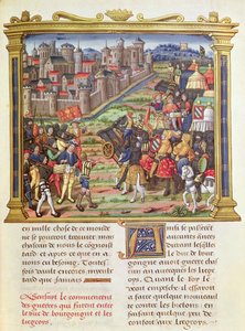 Ms 18 fol.36r Válka mezi Karlem Smělým, vévodou burgundským a Lutychem v letech 1467-68, z Pamětí Filipa z Commines (1445-1509) od French School