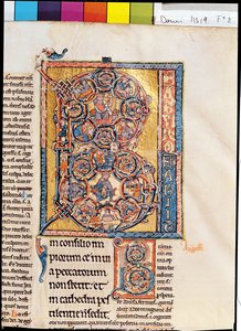 Ms 19 fd2 Historická iniciála „B“ zobrazující krále Davida z „žaltáře Marchiennes“ od French School