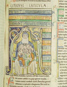 Ms 1 f.256 Historický dopis A zobrazující generace v lůně Abrahama, ze Souvigny Bible od French School
