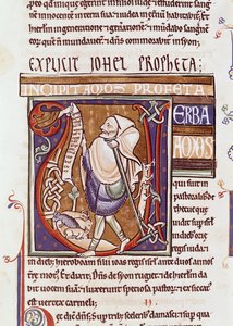 Ms 1 fol.194v Historizovaná iniciála V s vyobrazením Ámose, ze Souvignyho bible.