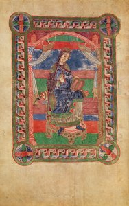Ms 250 fol.43v St. Radegund (518-87) na trůnu, ze života sv. Radegunda od French School