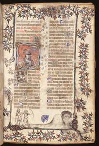 Ms 306 f.27r sedící král David zazvonil na pět zvonů, z breviáře, Use of Paris, 1400 od French School