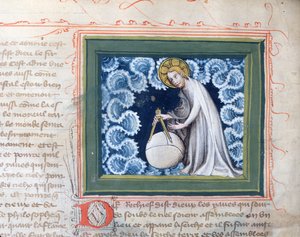 Ms 313 Bůh stvořil svět, miniatura z Bible des Grands Augustins, 1494