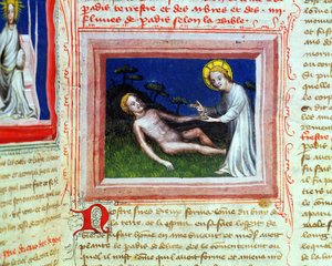Ms 314 Creation of Adam, z Bible des Grands Augustins, 1494