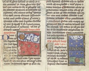 Ms 320 Fol.197r Zatmění Měsíce a pohyby planet, z „De Natura rerum“ od Thomase van Cantimpre (1201-72) (vellum) od French School