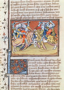 Ms 3479 t.1 fol.539 Když se koně střetnou, z Livre de Messire Lancelot du Lac od French School
