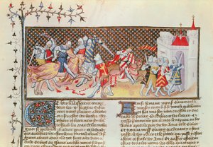 Ms 3479 t.1 fol.558 Scéna bojujících rytířů, z Livre de Messire Lancelot du Lac od French School