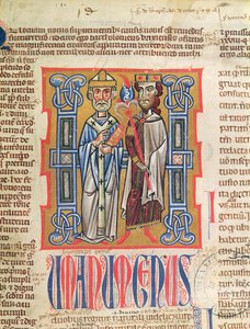 Ms 354 fol.9 Miniatura biskupa a krále z Decretum Gratiani, 14. stol. od French School