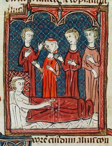 Ms 372 fol.165v Muž na lůžku pro nemocné, z Decrets de Gratien od French School