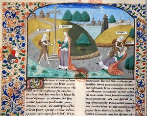 Ms 3878 Poverty and Fortune, ilustrace z „Případů slavných mužů“ od Giovanniho Boccaccia (1313-75) od French School
