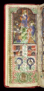 Ms 40-1950, f.7v: Věnovací stránka z Knihy hodin patřící Johnu Talbotovi, c.1424 od French School