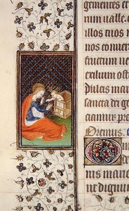 Ms 62, f.205v: Panna a dítě, detail z francouzské knihy hodin, c.1445-50 (vellum) od French School