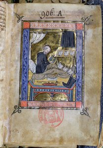 Paní 753 Fol.9 Monk píše ve své posteli, od Flores Bernardi od Guillaume de Tournai od French School